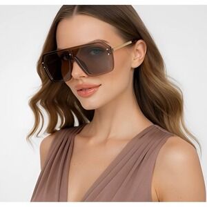 Women Sunglasses Luxury Fashion Visor One Piece Lens Brown Lentes Gafas Mujeres